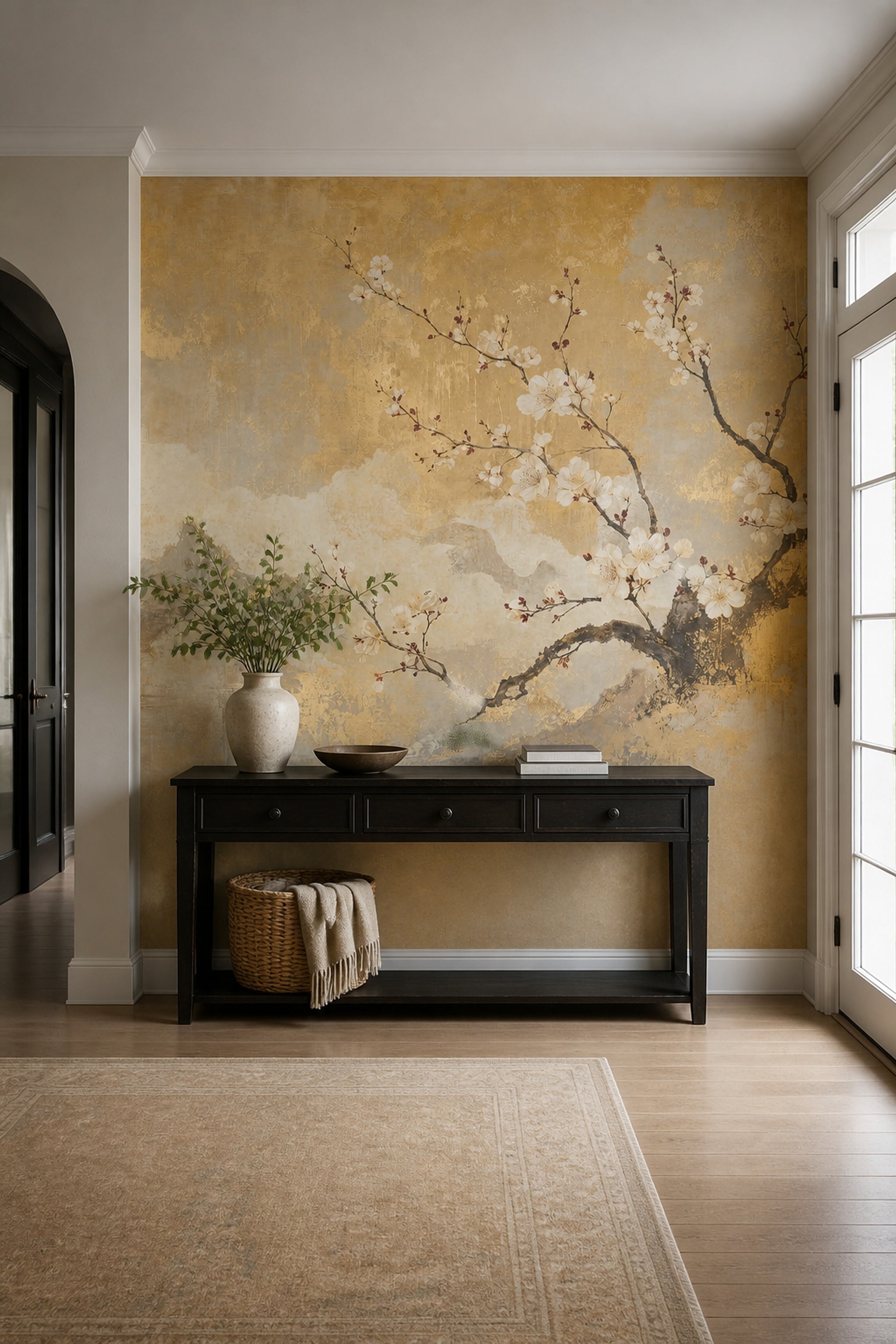 Cherry Blossoms Wallpaper Asian Inspired Serene Landscape Removable Wall Decor