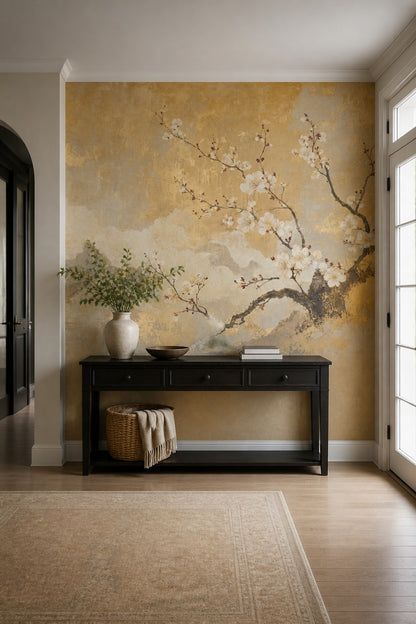 Cherry Blossoms Wallpaper Asian Inspired Serene Landscape Removable Wall Decor