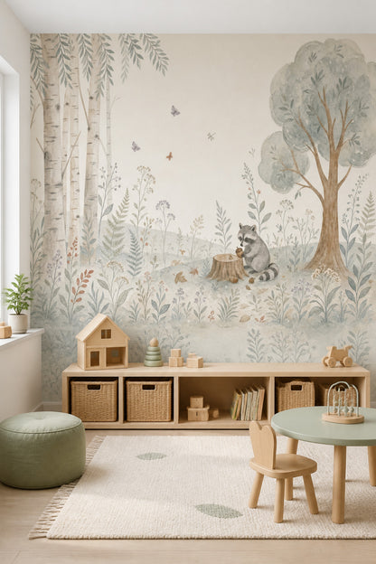 Birch Trees Wallpaper Woodland Watercolor Removable Wall Decor
