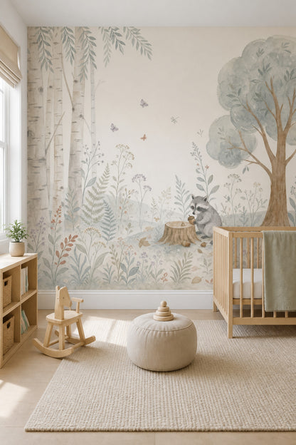 Birch Trees Wallpaper Woodland Watercolor Removable Wall Decor