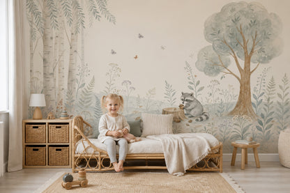 Birch Trees Wallpaper Woodland Watercolor Removable Wall Decor
