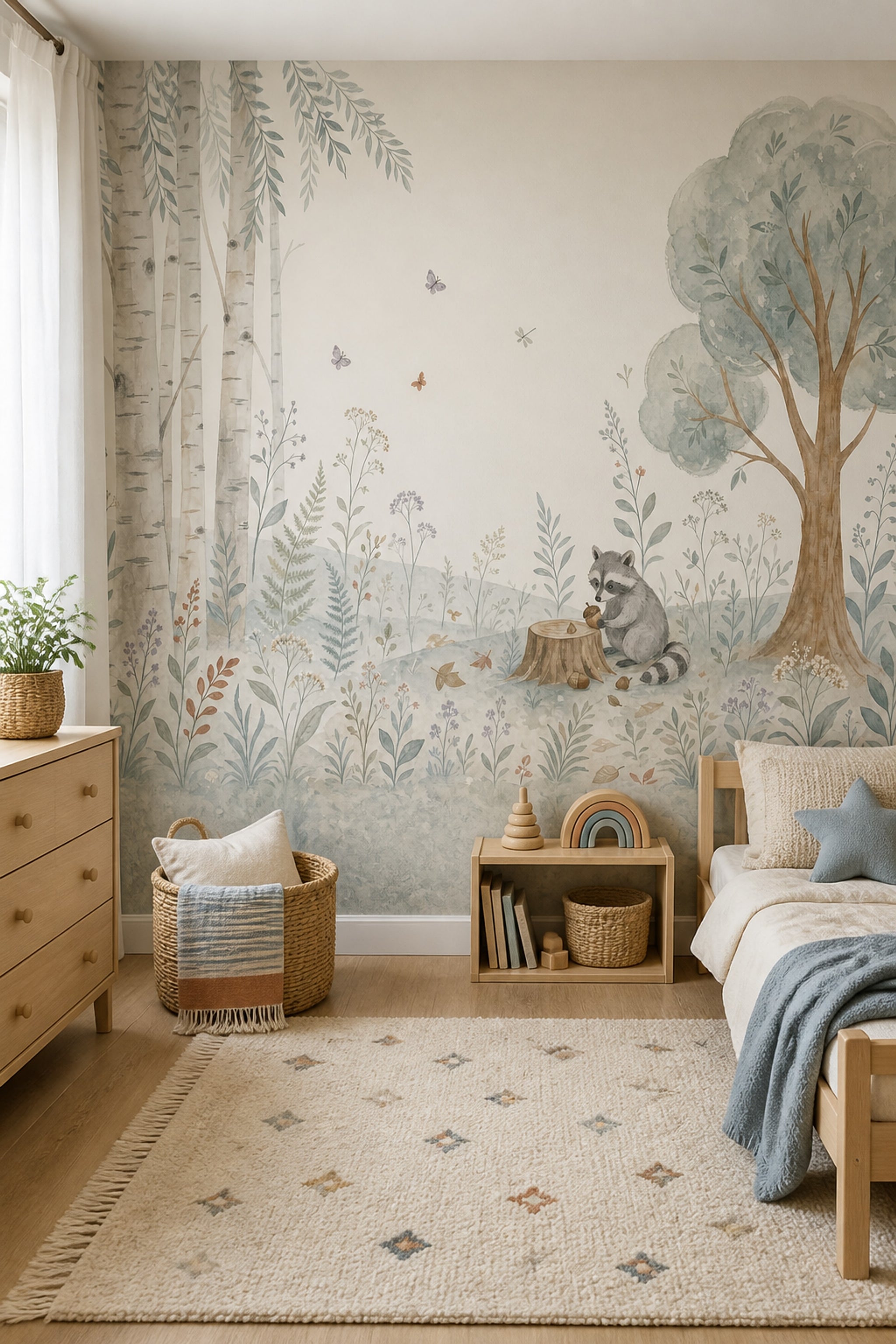 Birch Trees Wallpaper Woodland Watercolor Removable Wall Decor