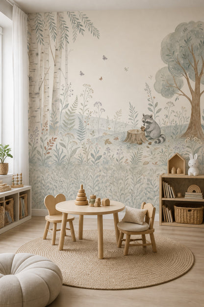 Birch Trees Wallpaper Woodland Watercolor Removable Wall Decor