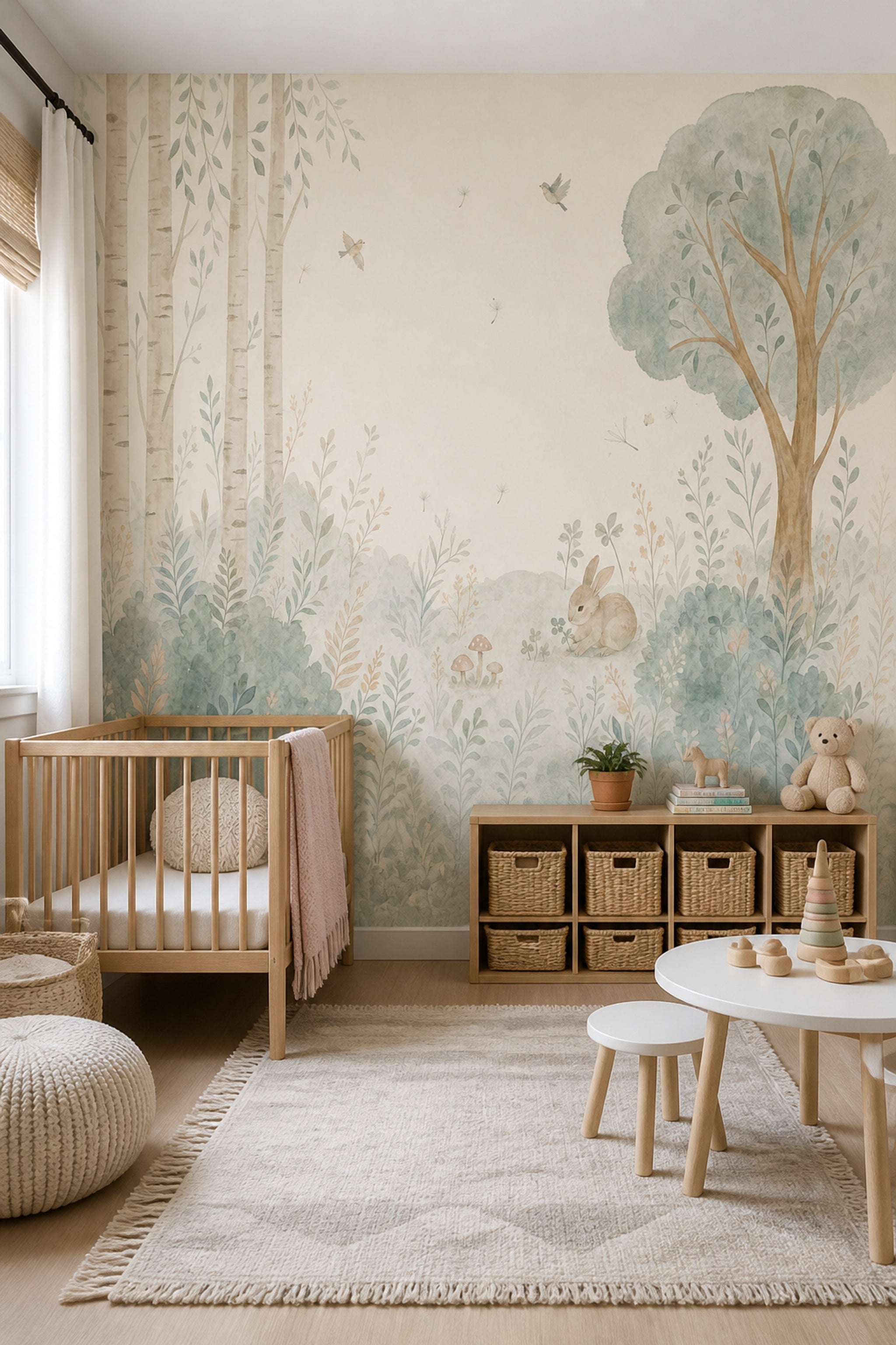 Watercolor Woodland Wallpaper Forest Landscape Rabbit Wall Mural