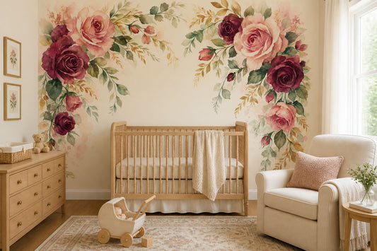 Watercolor Roses Wallpaper Floral Border Removable Romantic Wall Decor