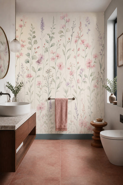 Wildflowers Wallpaper Watercolor Pastel Removable Wall Decor