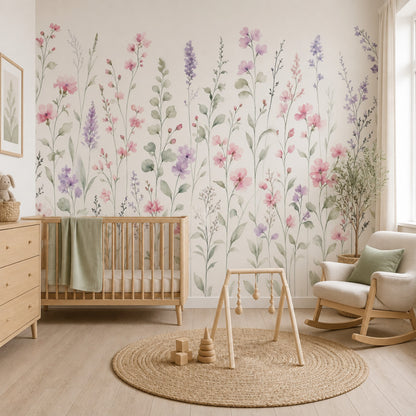 Wildflowers Wallpaper Watercolor Pastel Removable Wall Decor