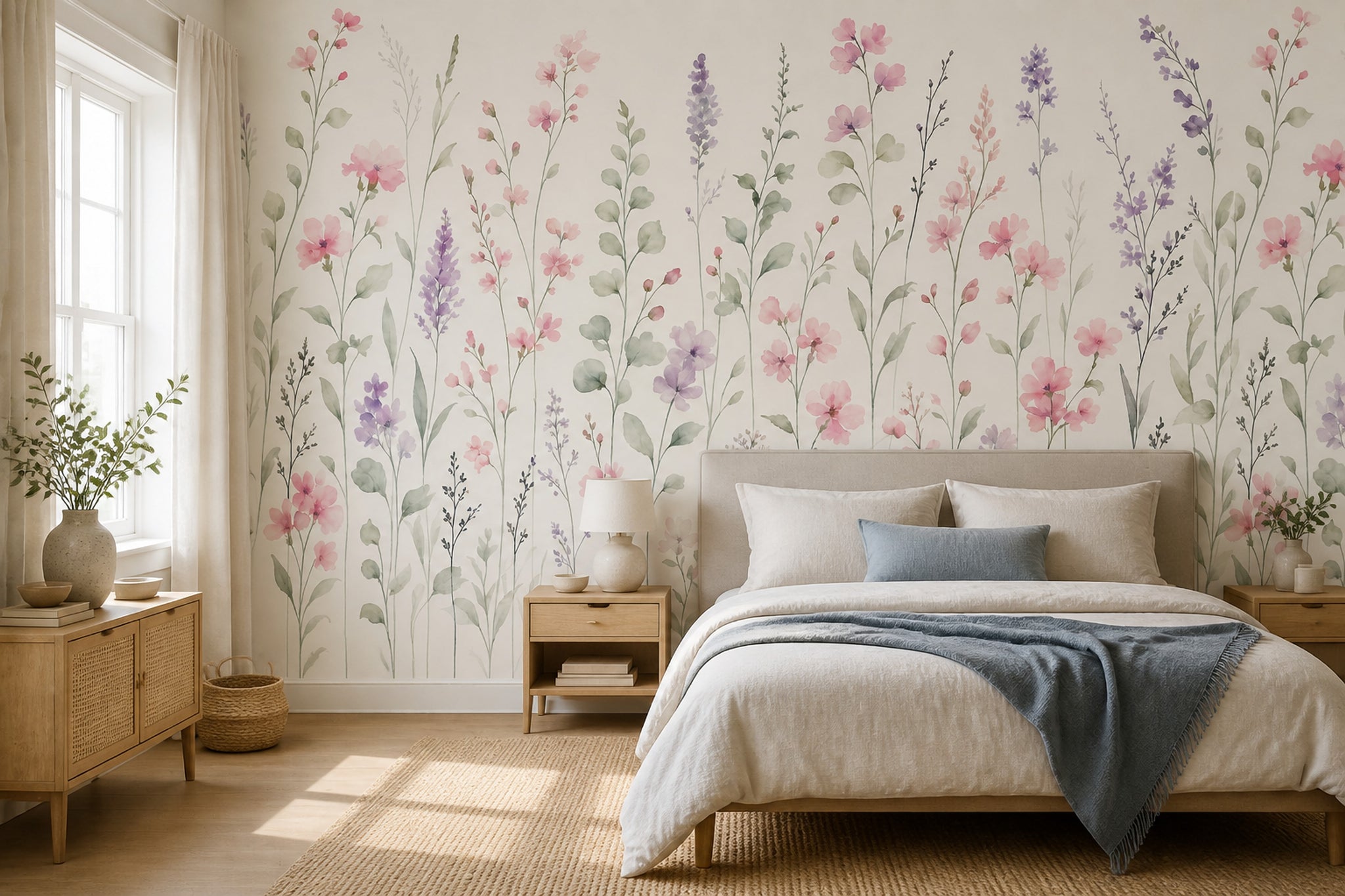 Wildflowers Wallpaper Watercolor Pastel Removable Wall Decor