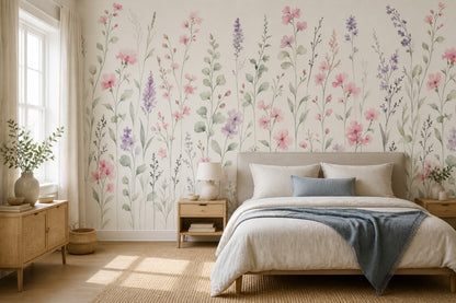 Wildflowers Wallpaper Watercolor Pastel Removable Wall Decor