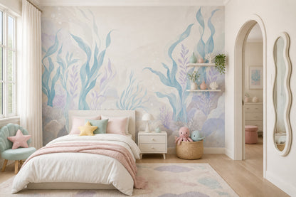Underwater Wallpaper Seaweed Watercolor Removable Wall Decor