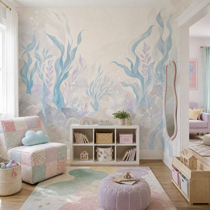 Underwater Wallpaper Seaweed Watercolor Removable Wall Decor