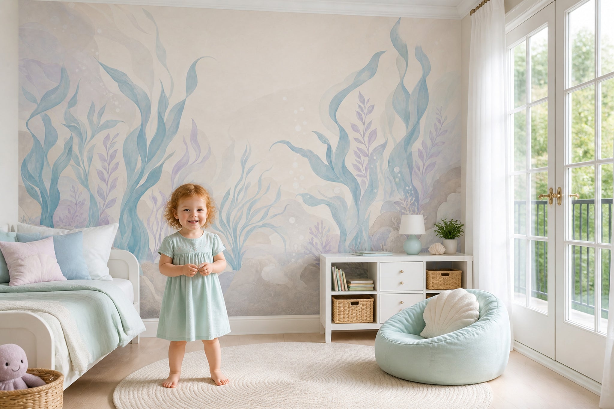Underwater Wallpaper Seaweed Watercolor Removable Wall Decor