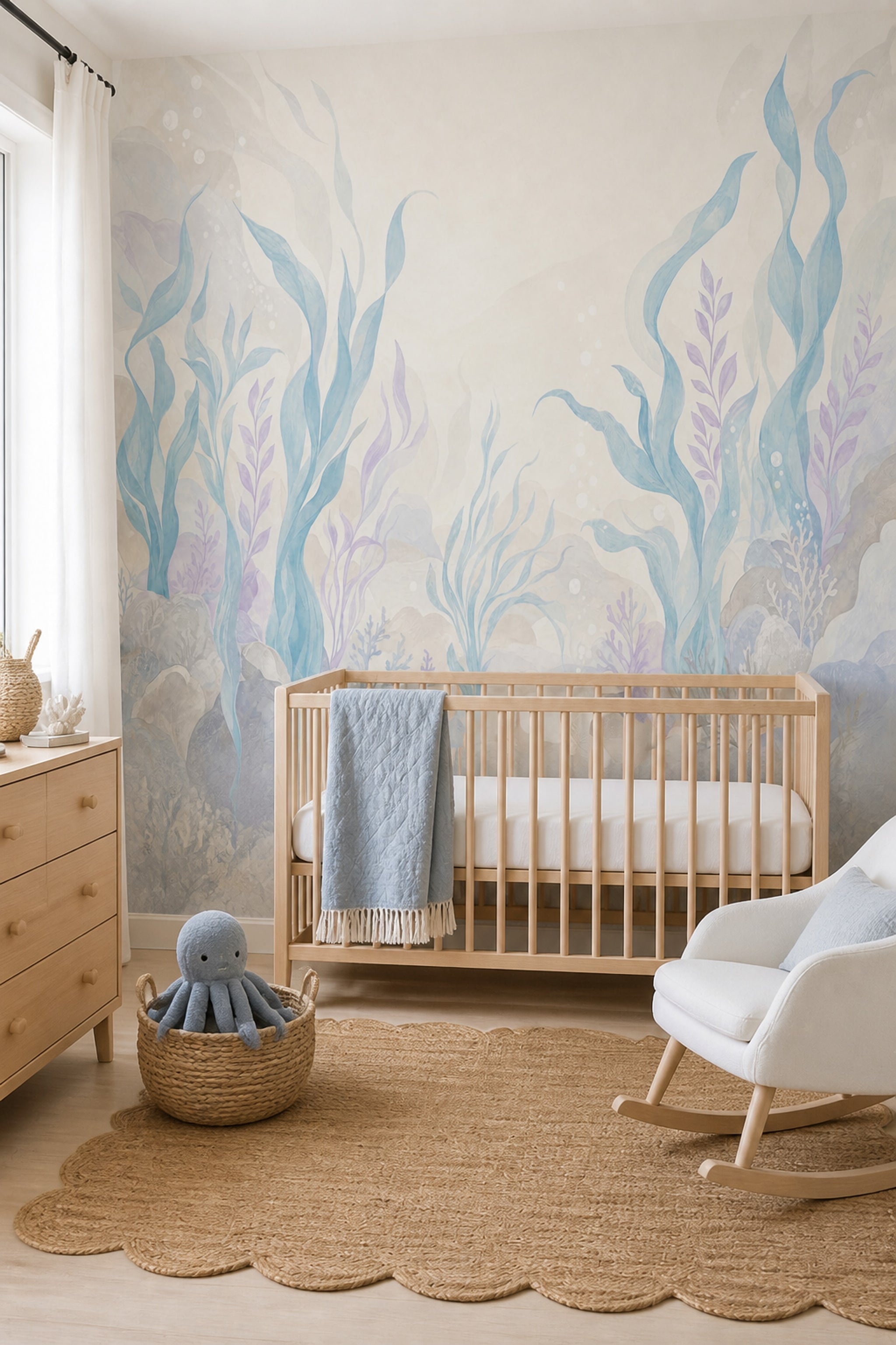 Underwater Wallpaper Seaweed Watercolor Removable Wall Decor