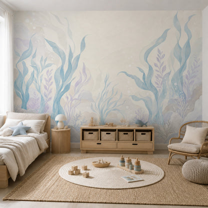 Underwater Wallpaper Seaweed Watercolor Removable Wall Decor