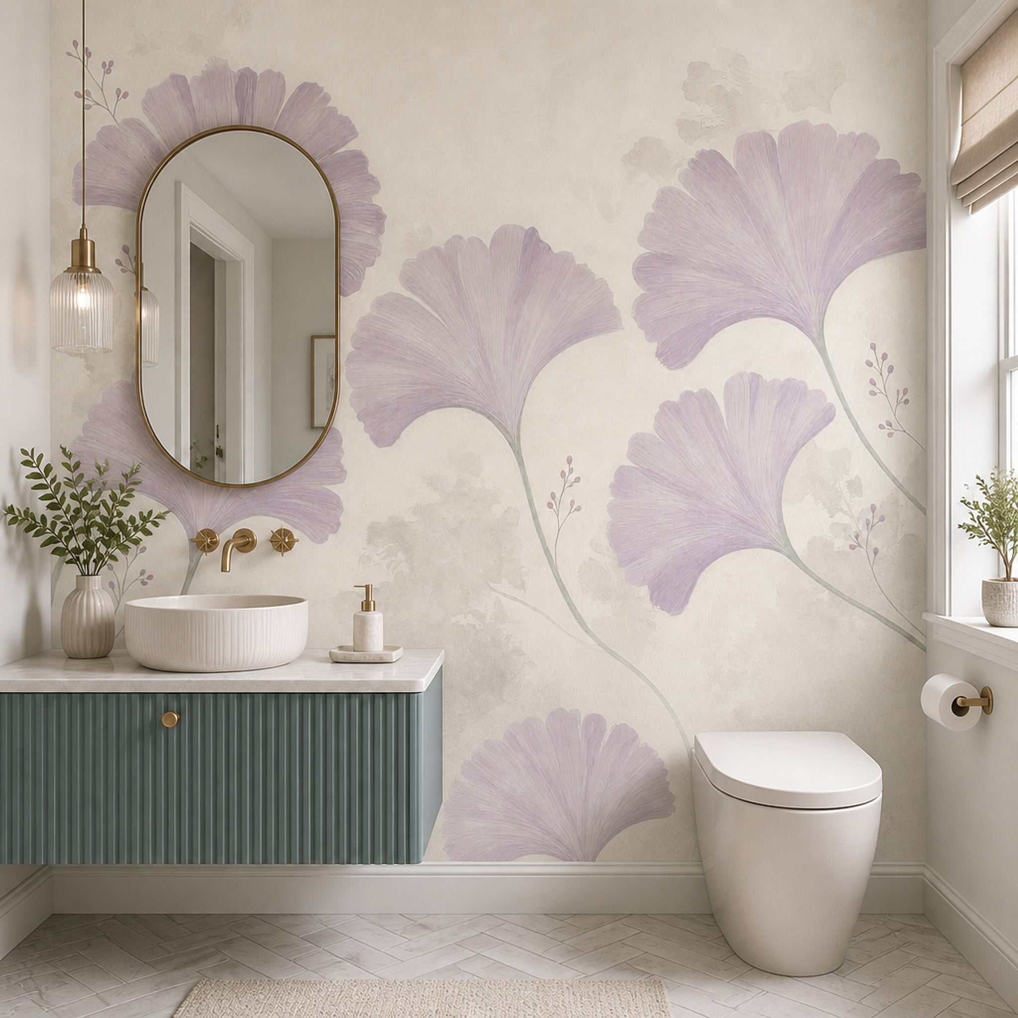 Ginkgo Wallpaper Lavender Cream Wall Mural