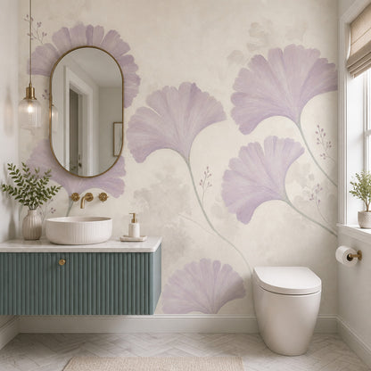Ginkgo Wallpaper Lavender Cream Wall Mural