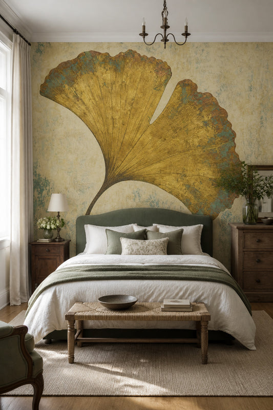 Ginkgo Leaf Wallpaper Gold Botanical Removable Vintage Wall Decor