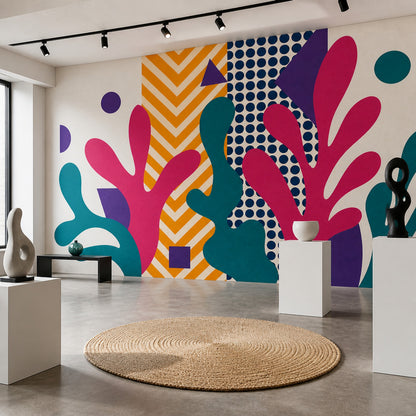 Abstract Wallpaper Geometric Botanical Shapes Removable Wall Decor