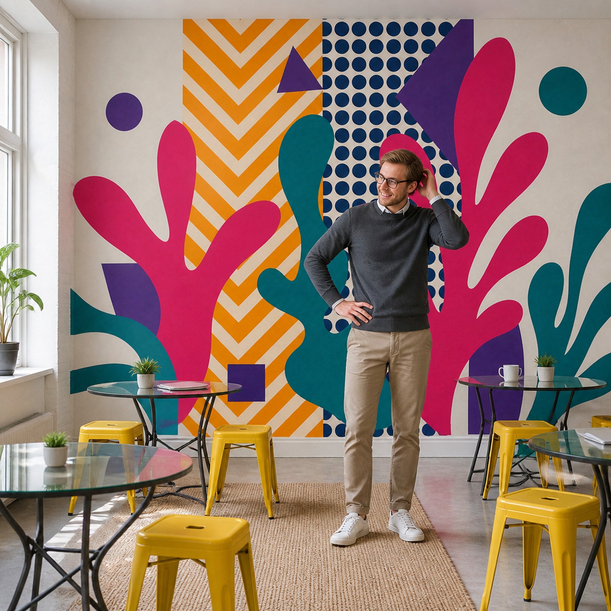 Abstract Wallpaper Geometric Botanical Shapes Removable Wall Decor