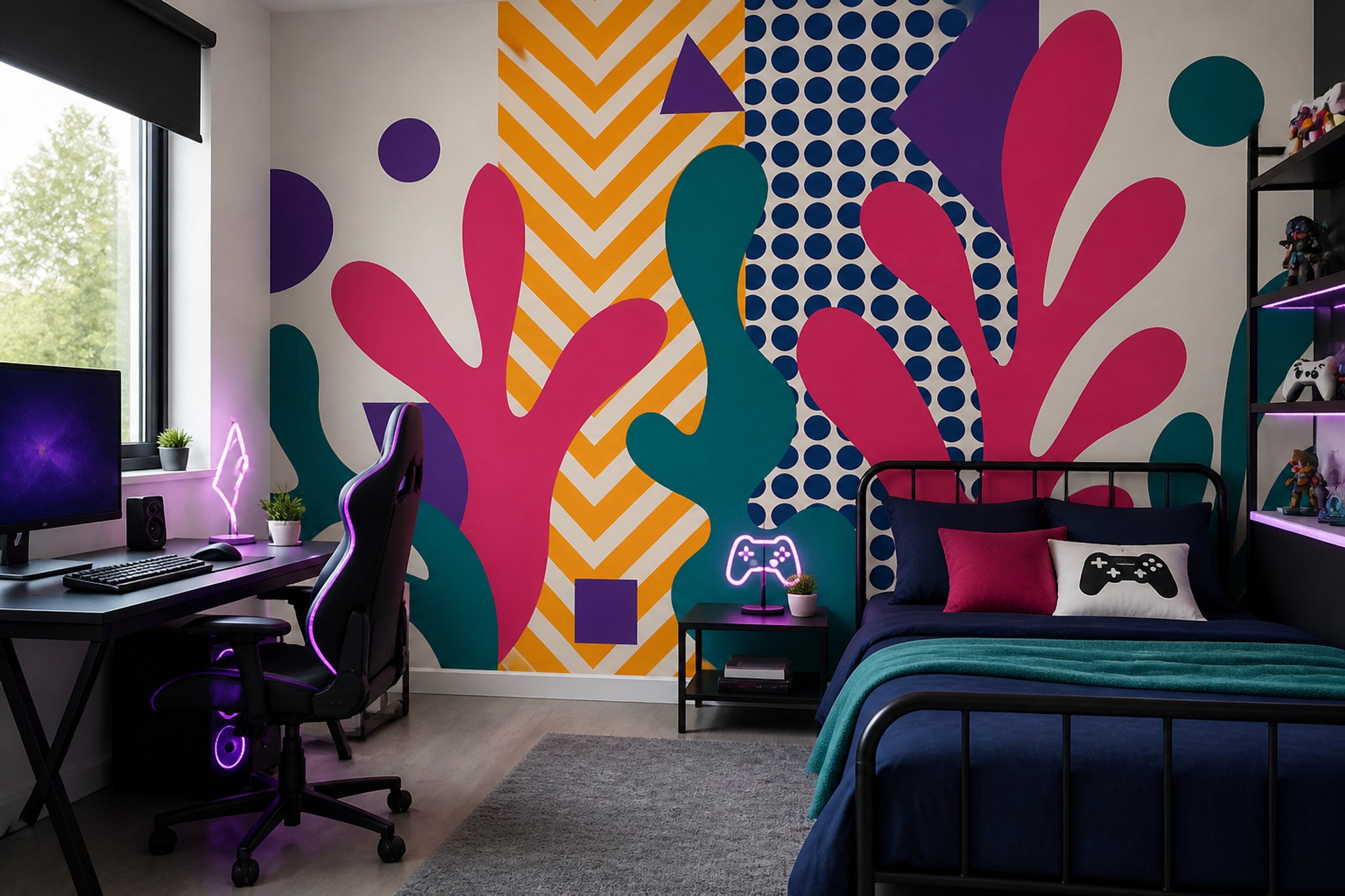 Abstract Wallpaper Geometric Botanical Shapes Removable Wall Decor