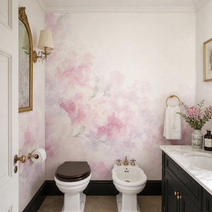 Watercolor Floral Wallpaper Pink Flowers Cream Background Wall Mural