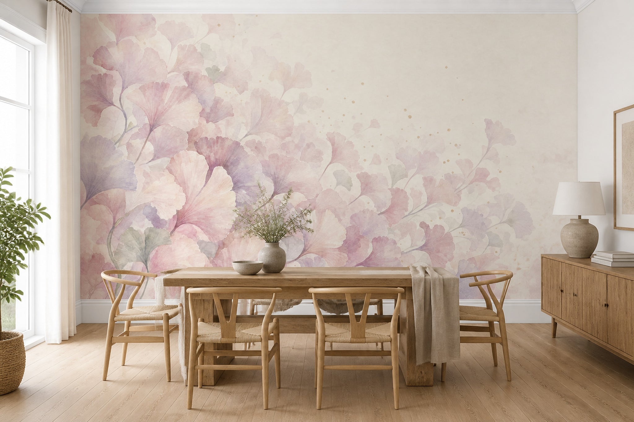 Ginkgo Leaves Wallpaper Watercolor Removable Pastel Wall Decor