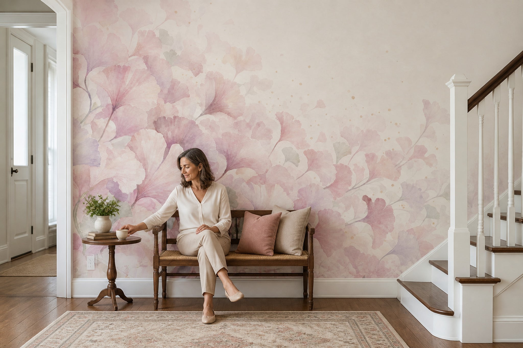 Ginkgo Leaves Wallpaper Watercolor Removable Pastel Wall Decor