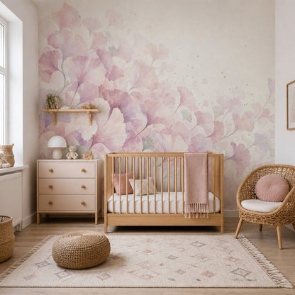 Ginkgo Leaves Wallpaper Watercolor Removable Pastel Wall Decor