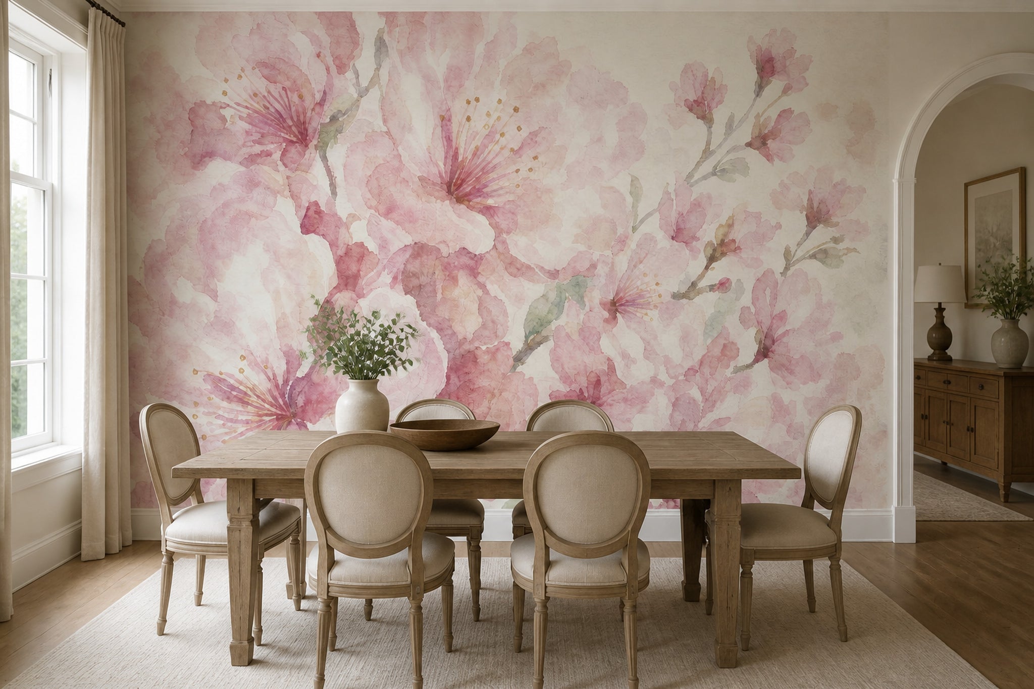 Watercolor Floral Wallpaper Pink Blossoms Cherry Blossom Wall Mural