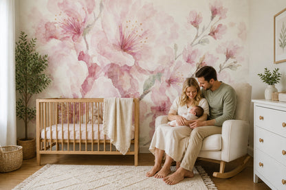 Watercolor Floral Wallpaper Pink Blossoms Cherry Blossom Wall Mural