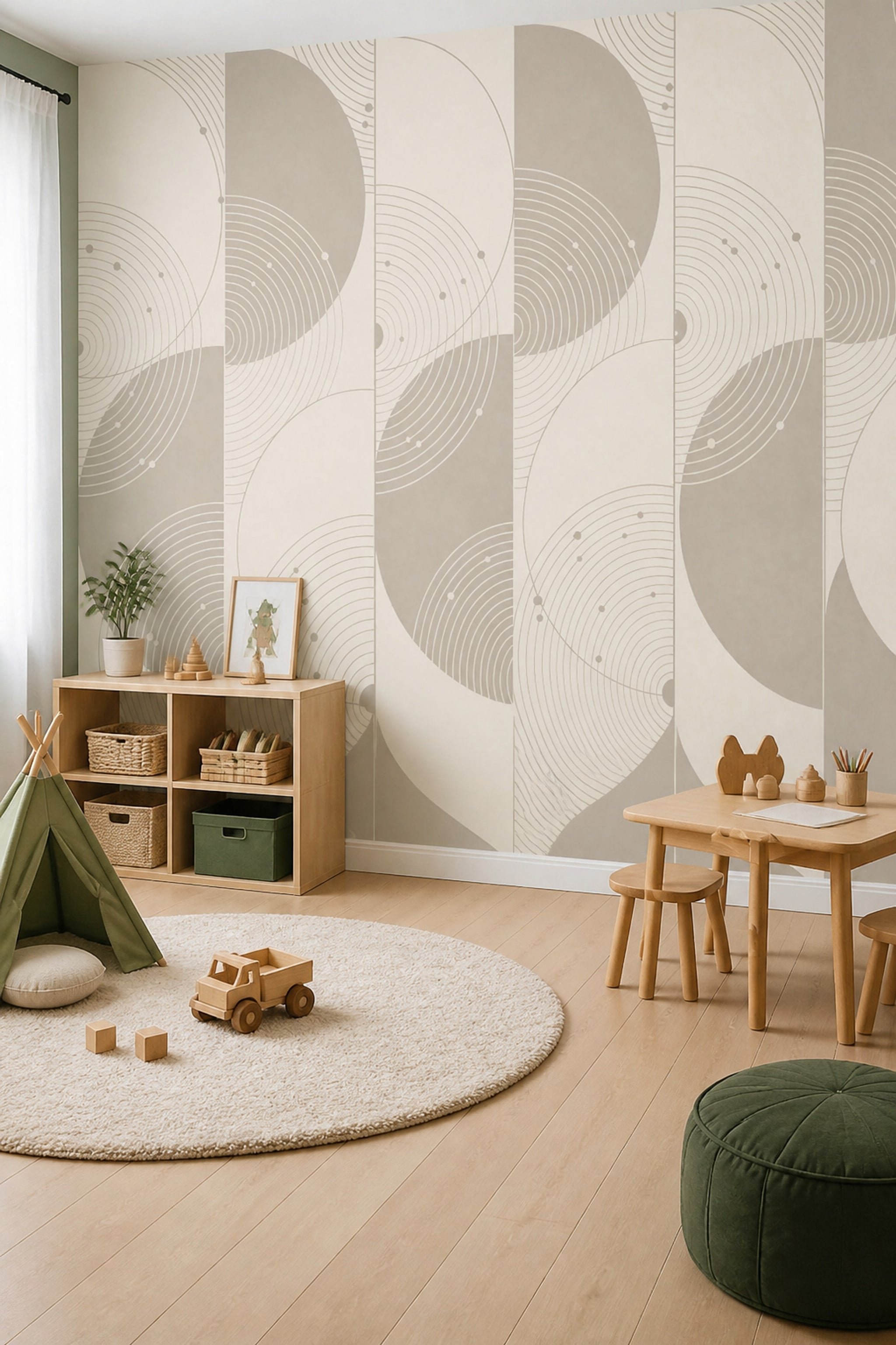 Abstract Geometric Wallpaper Concentric Circles Curved Lines Removable Wall Decor
