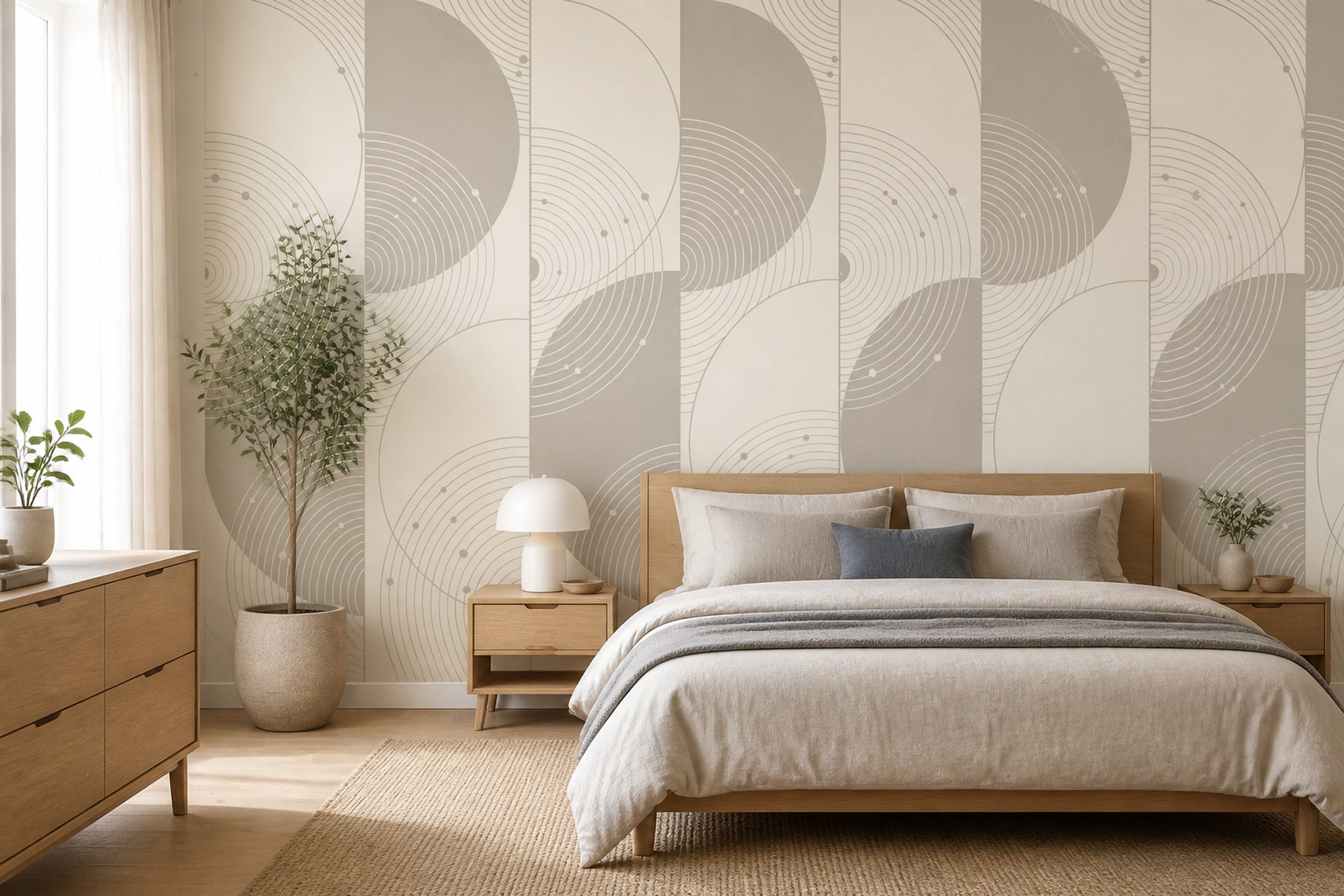 Abstract Geometric Wallpaper Concentric Circles Curved Lines Removable Wall Decor
