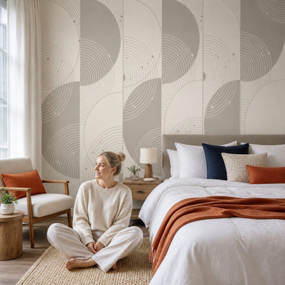 Abstract Geometric Wallpaper Concentric Circles Curved Lines Removable Wall Decor
