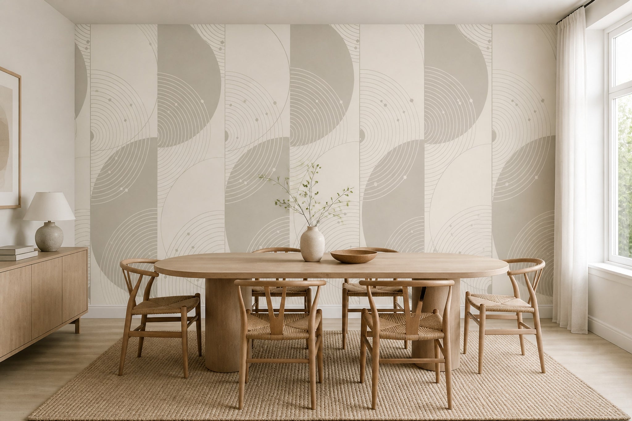 Abstract Geometric Wallpaper Concentric Circles Curved Lines Removable Wall Decor