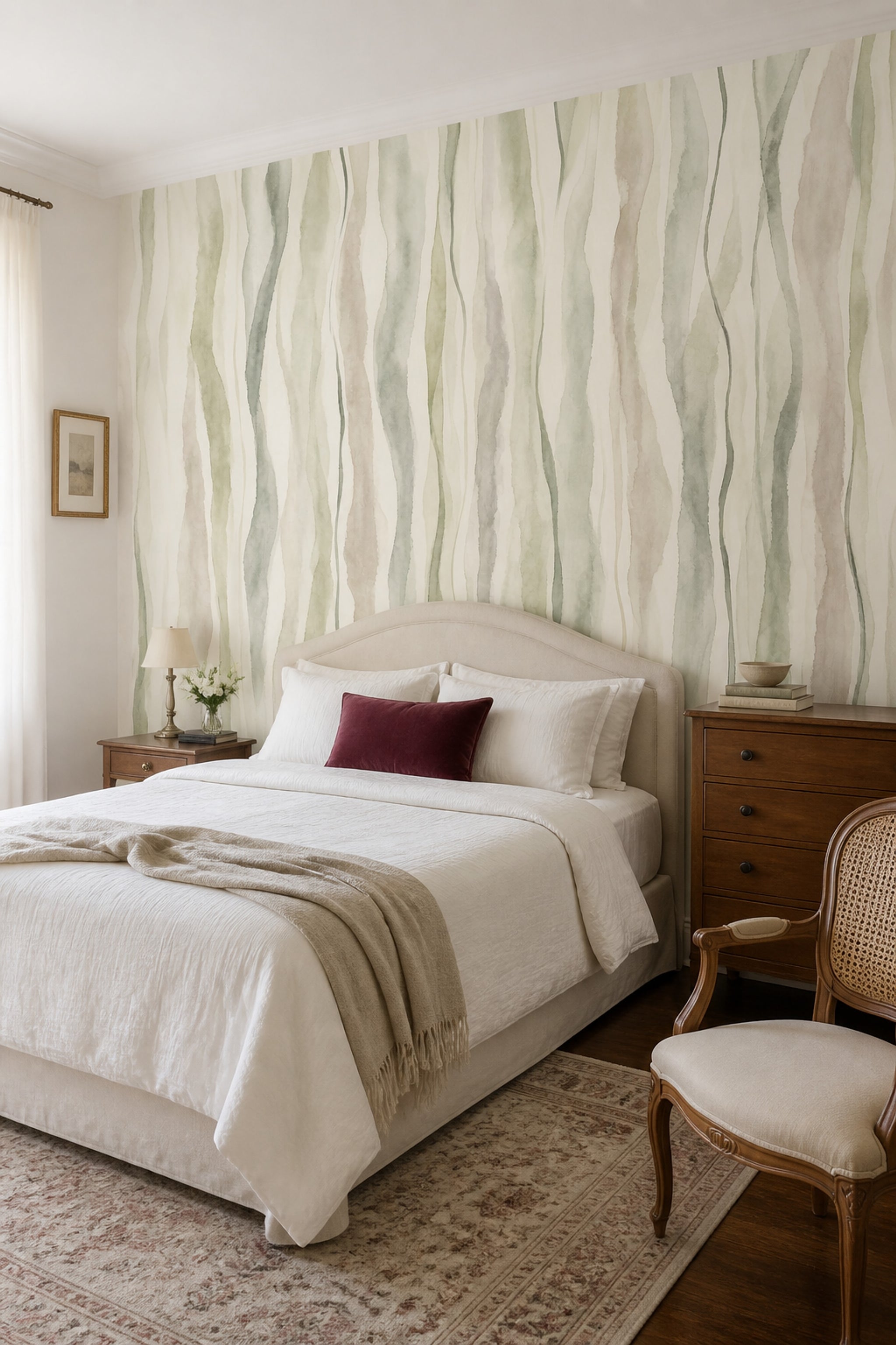 Watercolor Stripes Wallpaper Abstract Removable Wavy Lines Wall Decor