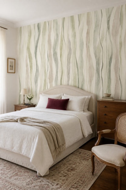 Watercolor Stripes Wallpaper Abstract Removable Wavy Lines Wall Decor