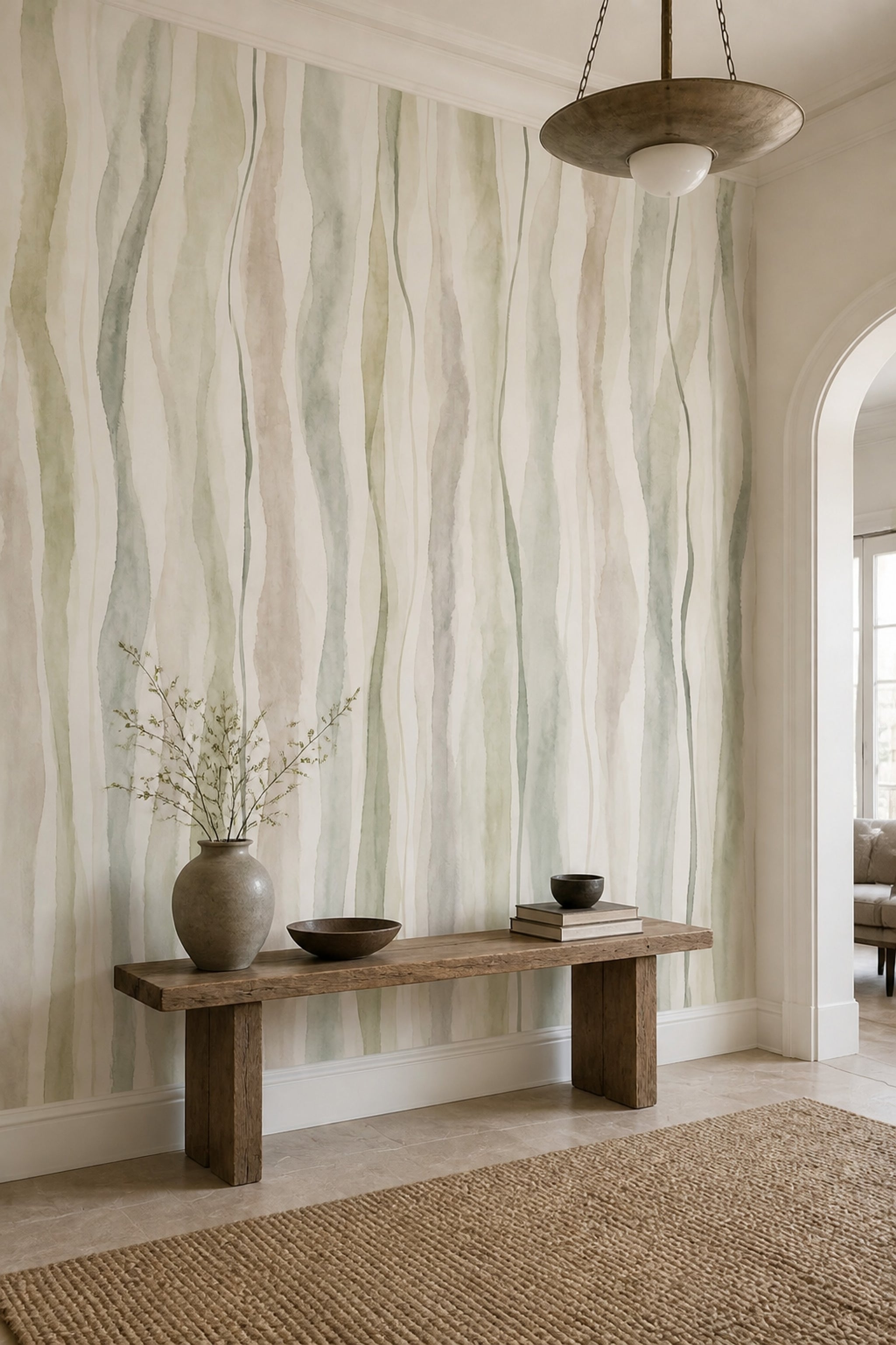 Watercolor Stripes Wallpaper Abstract Removable Wavy Lines Wall Decor