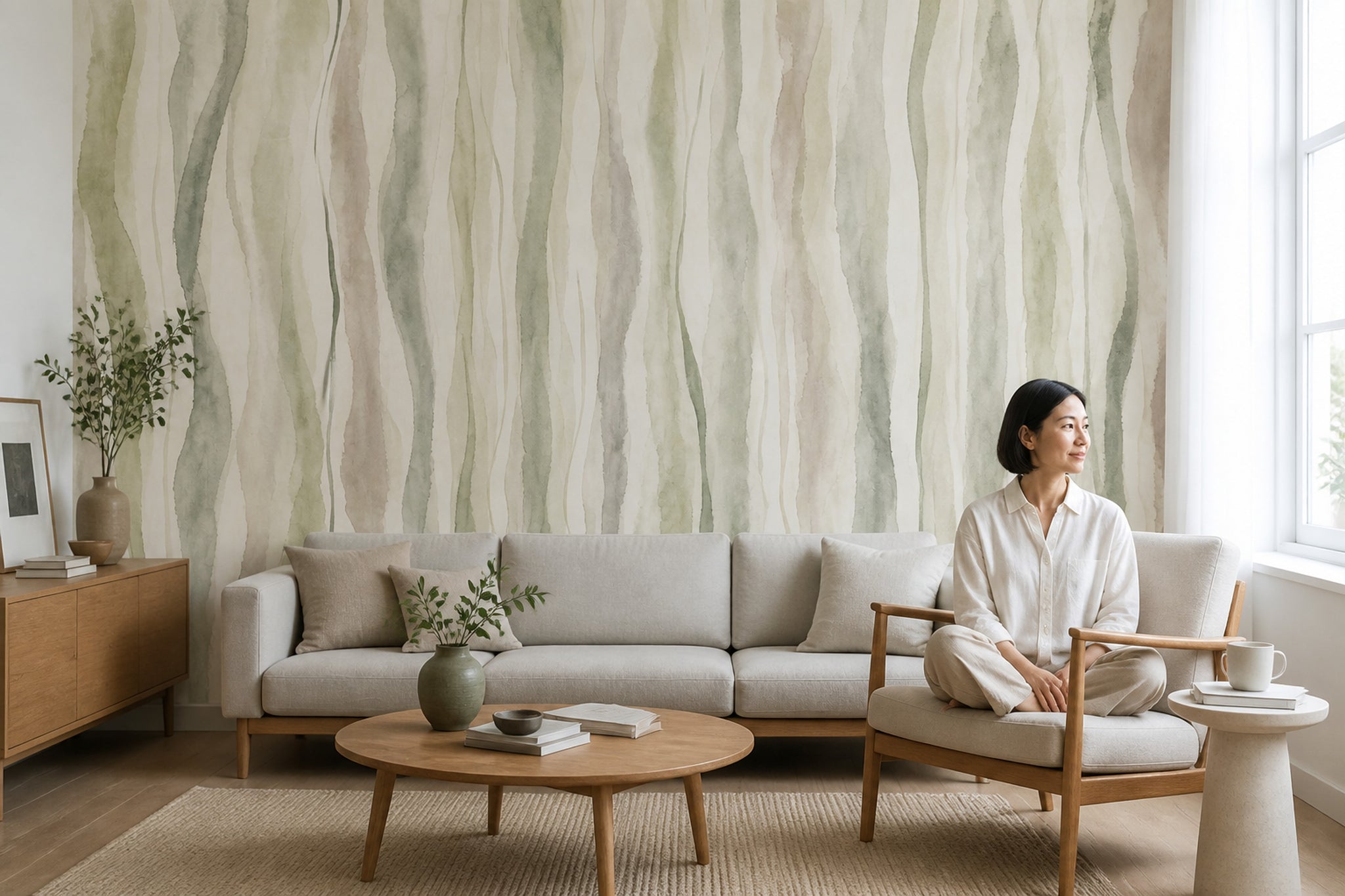 Watercolor Stripes Wallpaper Abstract Removable Wavy Lines Wall Decor