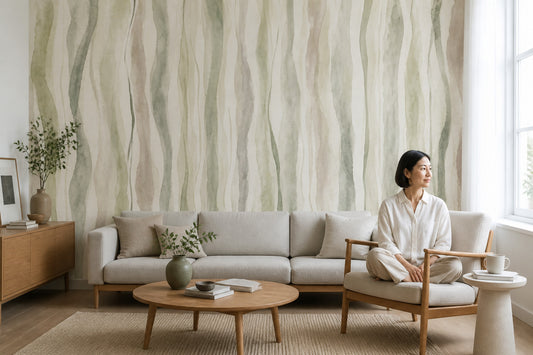 Watercolor Stripes Wallpaper Abstract Removable Wavy Lines Wall Decor