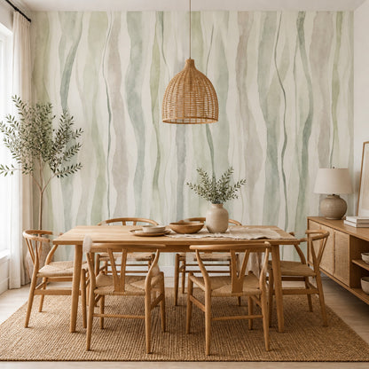 Watercolor Stripes Wallpaper Abstract Removable Wavy Lines Wall Decor