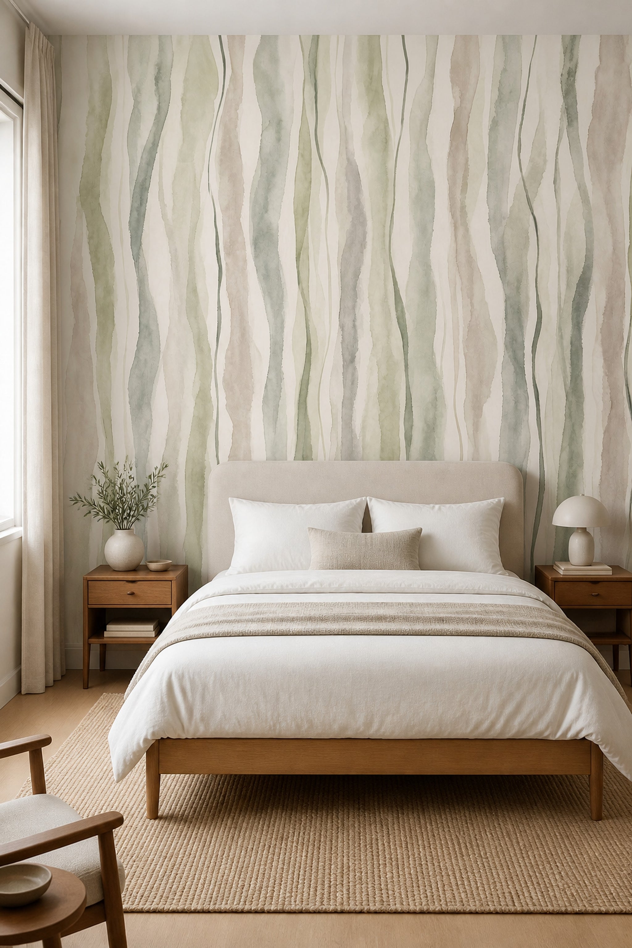 Watercolor Stripes Wallpaper Abstract Removable Wavy Lines Wall Decor