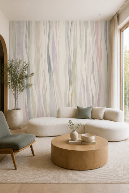 Wavy Stripes Wallpaper Watercolor Abstract Removable Wall Decor