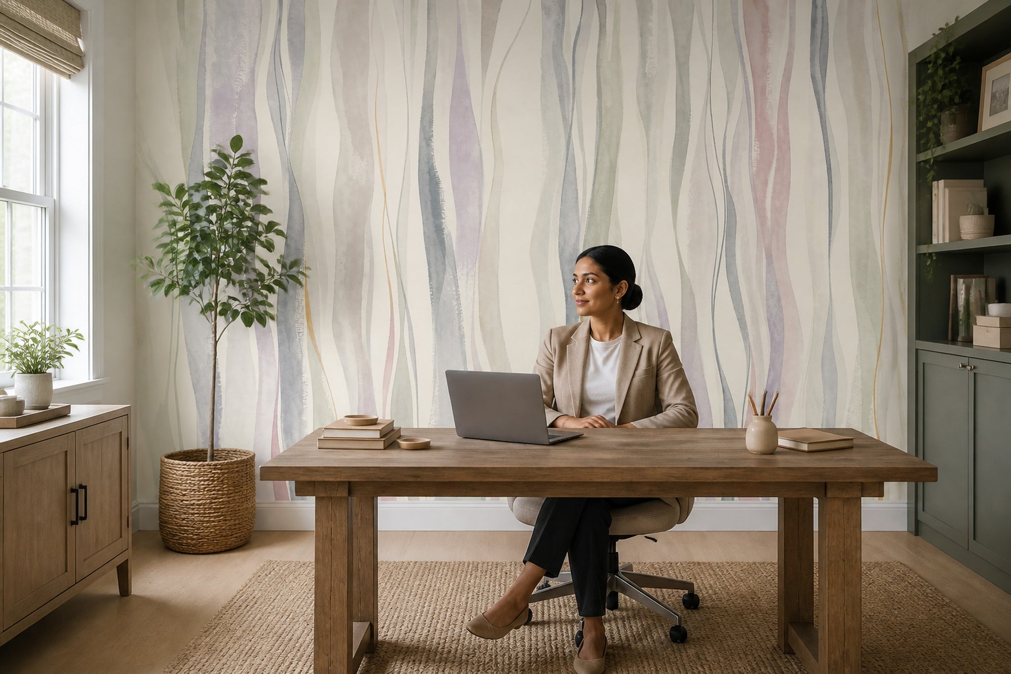 Wavy Stripes Wallpaper Watercolor Abstract Removable Wall Decor