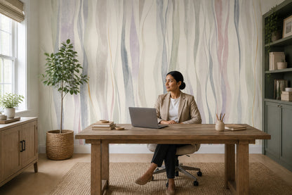 Wavy Stripes Wallpaper Watercolor Abstract Removable Wall Decor