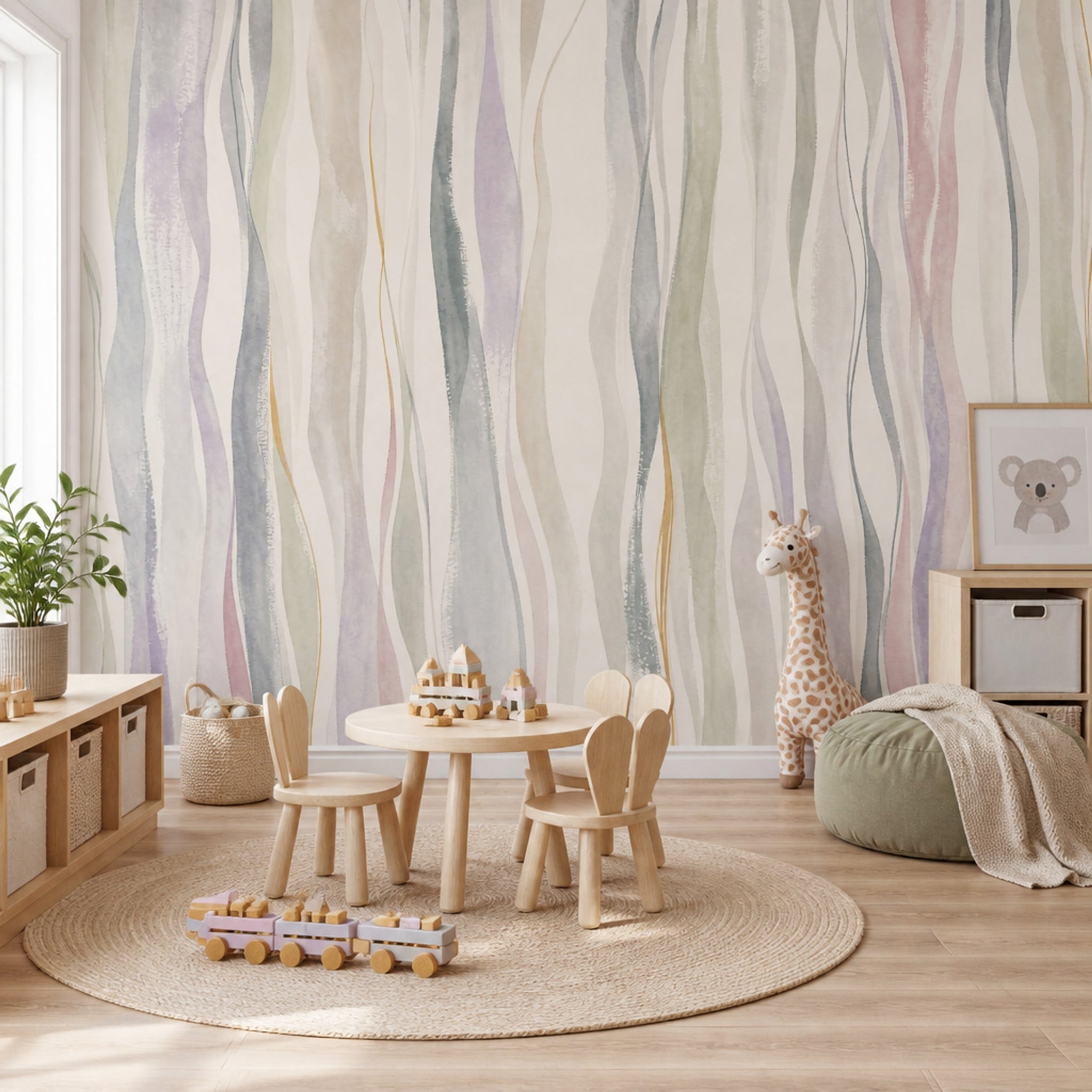 Wavy Stripes Wallpaper Watercolor Abstract Removable Wall Decor