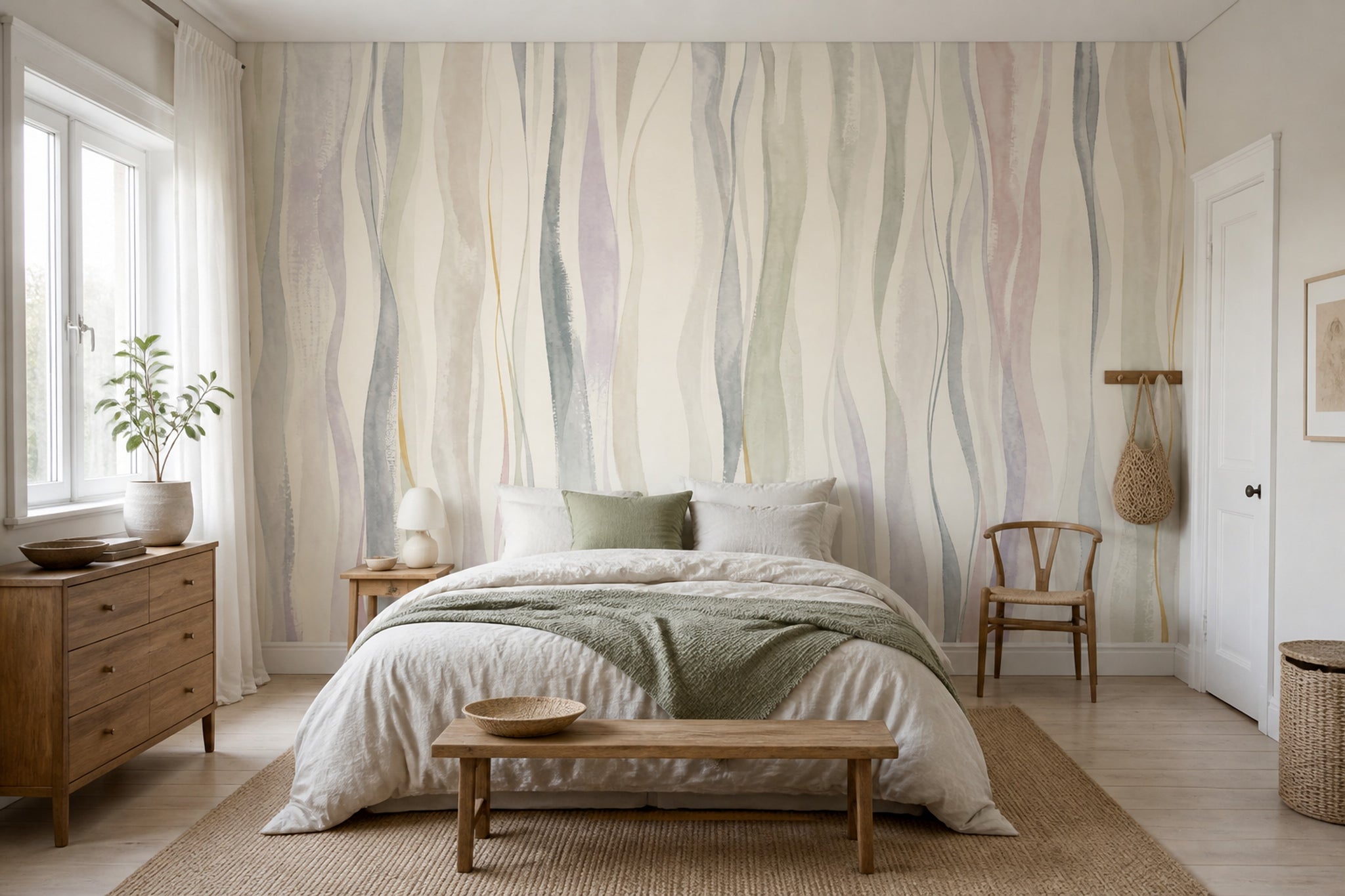 Wavy Stripes Wallpaper Watercolor Abstract Removable Wall Decor