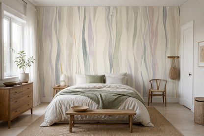Wavy Stripes Wallpaper Watercolor Abstract Removable Wall Decor
