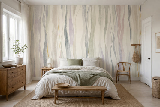 Wavy Stripes Wallpaper Watercolor Abstract Removable Wall Decor