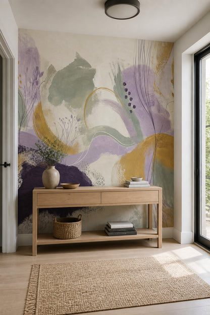 Abstract Botanical Wallpaper Painterly Pastel Wall Mural