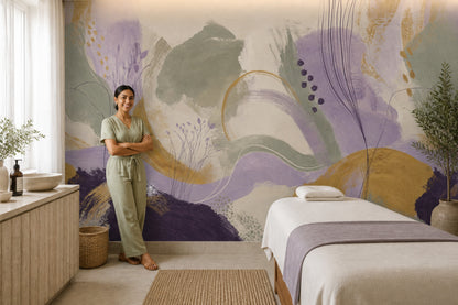 Abstract Botanical Wallpaper Painterly Pastel Wall Mural